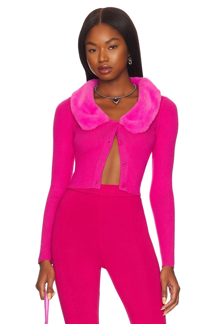 Revolve Women's Superdown Milana Faux Fur Cardigan Sweater Hot Pink Size S NWT